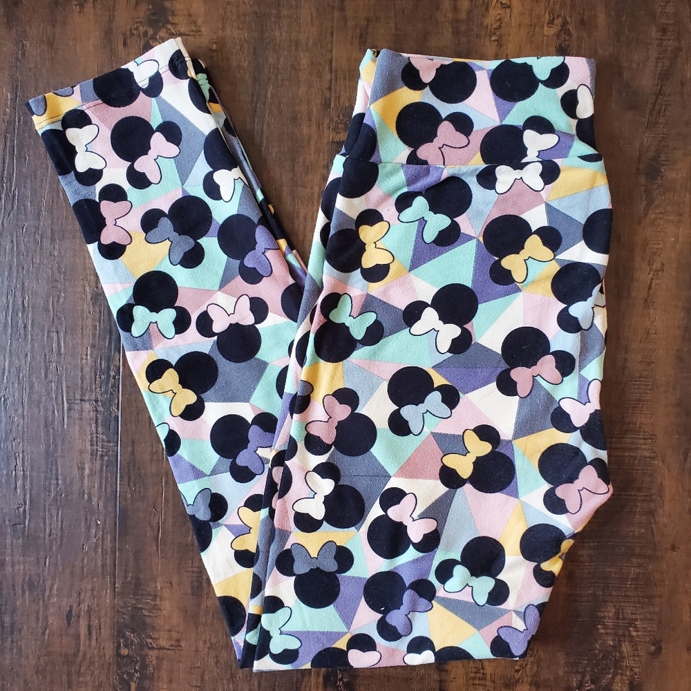 LuLaRoe Womens One Size Leggings with Disney Minnie Mouse Heads Pattern Pastel